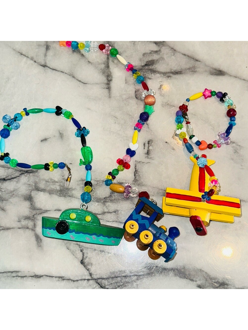 3 Strand Handmade Beaded String Airplane Train Boat Mobile Toran Hanging Art